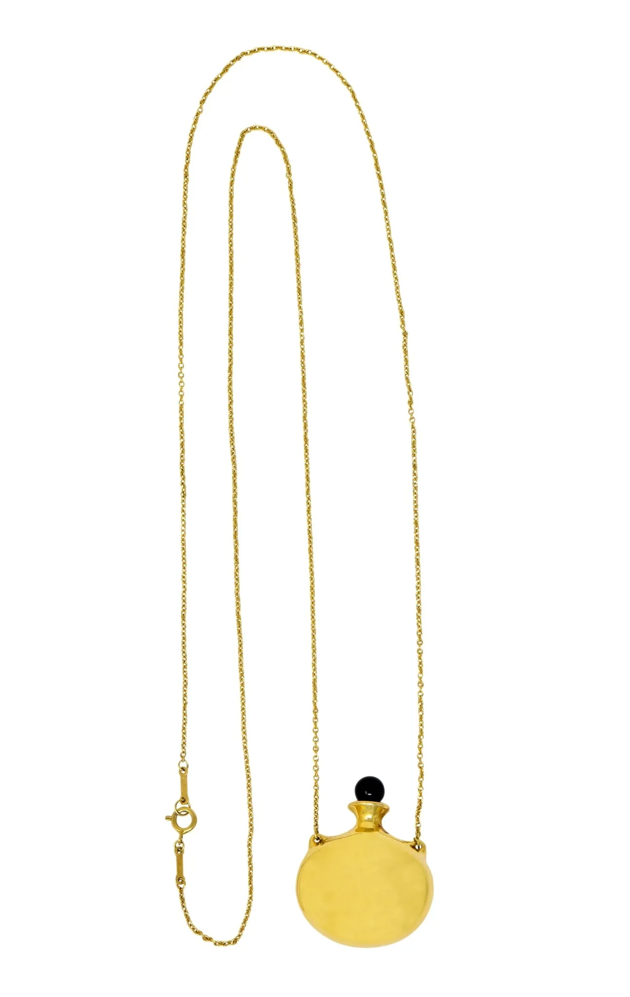 Tiffany & Co. Elsa Peretti Spain Black Jade 18 Karat Gold Bottle Round Bottle Pendant Necklace