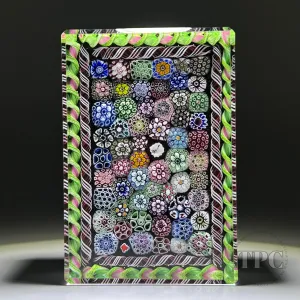Tomasz Gondek 2022 Glass Art Paperweight Faceted Rectangular Closepack Complex Millefiori Plaque with Butterfly