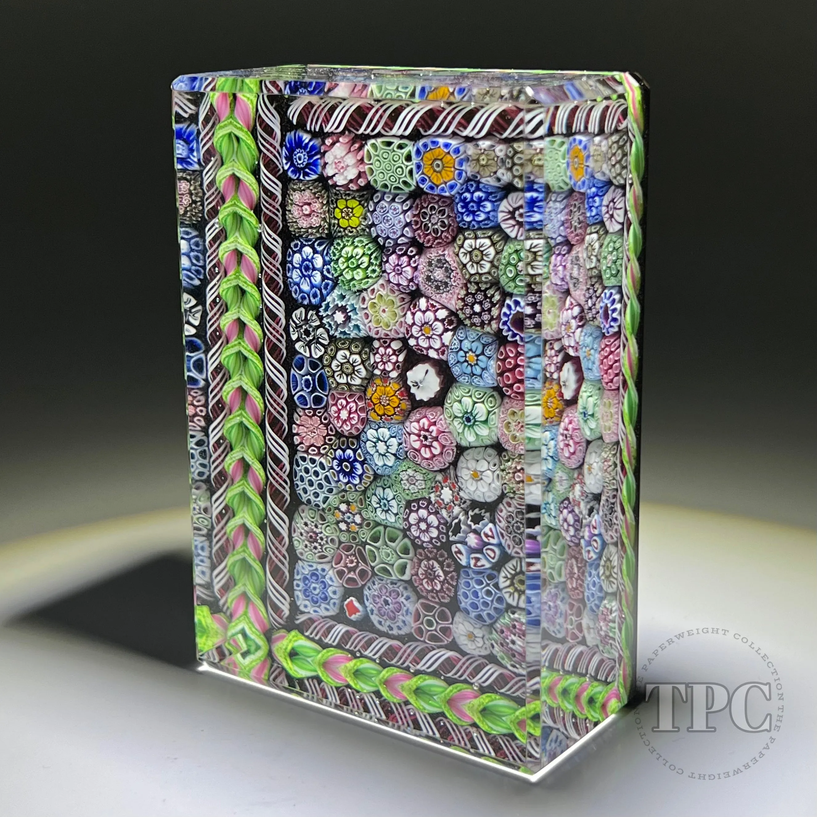 Tomasz Gondek 2022 Glass Art Paperweight Faceted Rectangular Closepack Complex Millefiori Plaque with Butterfly