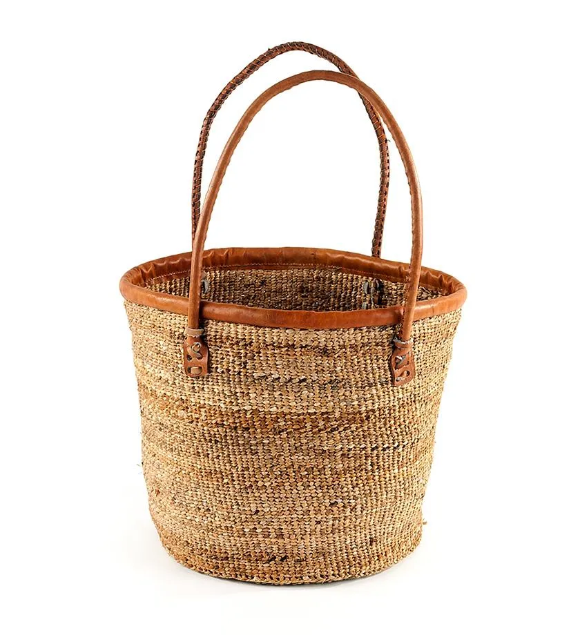 TOTE BAG - KENYAN BANANA FIBRE & LEATHER TRIM