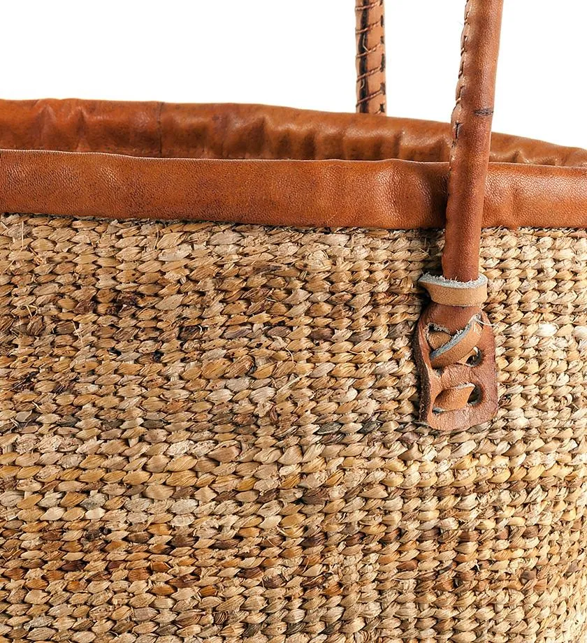 TOTE BAG - KENYAN BANANA FIBRE & LEATHER TRIM