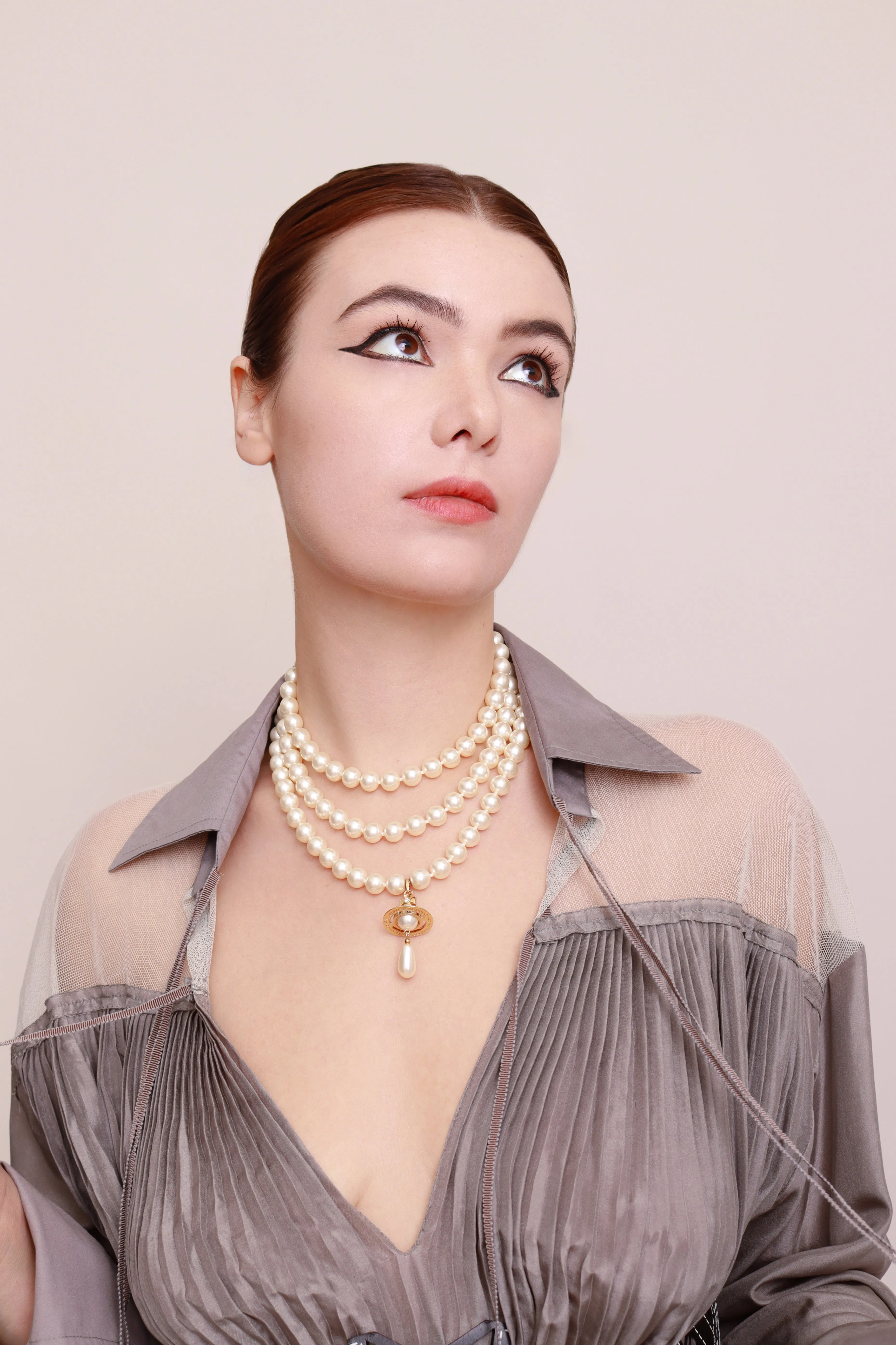Triple Strand Pearl Orb Necklace