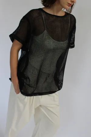 Tristan Netted Cotton Tee in Onyx