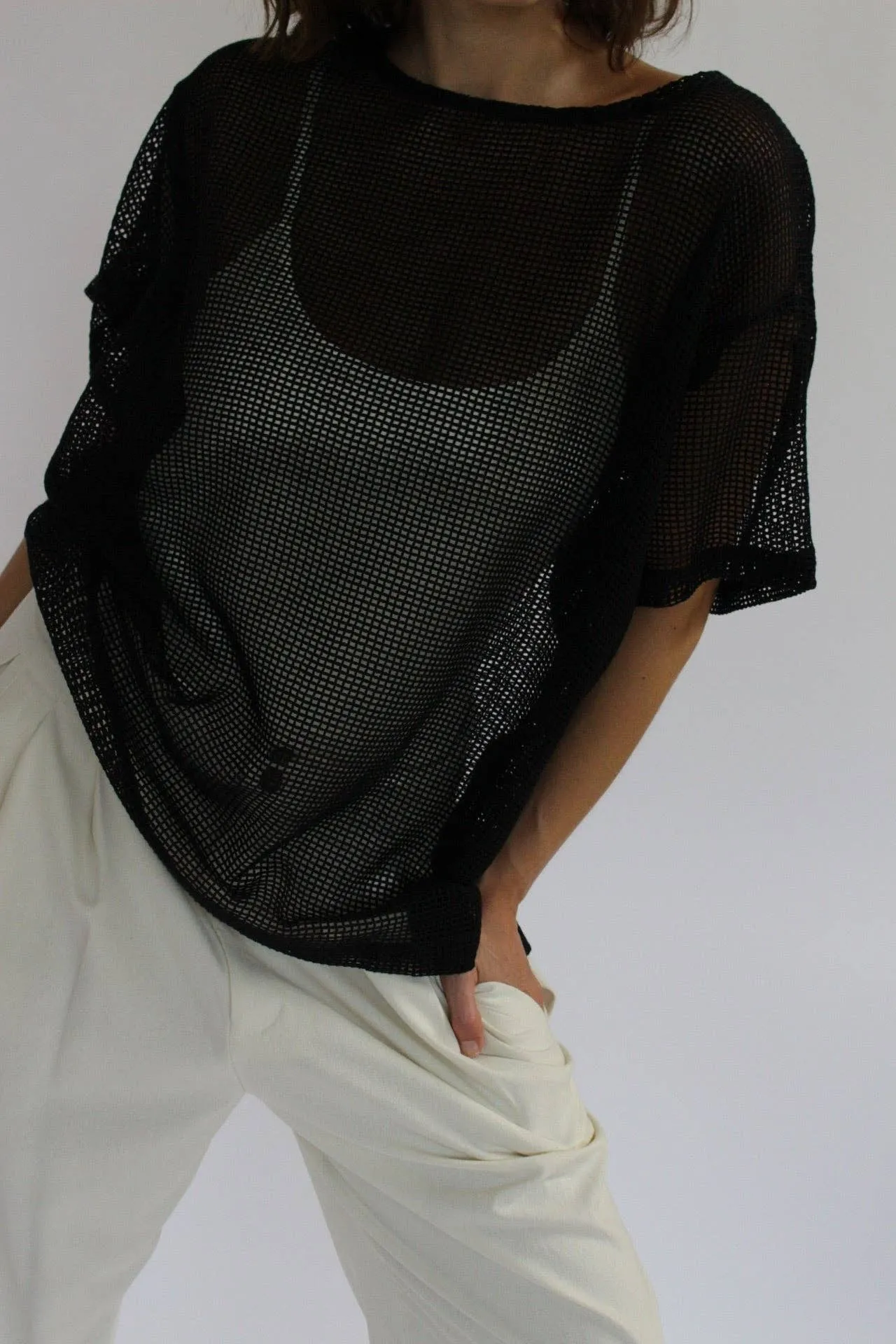 Tristan Netted Cotton Tee in Onyx