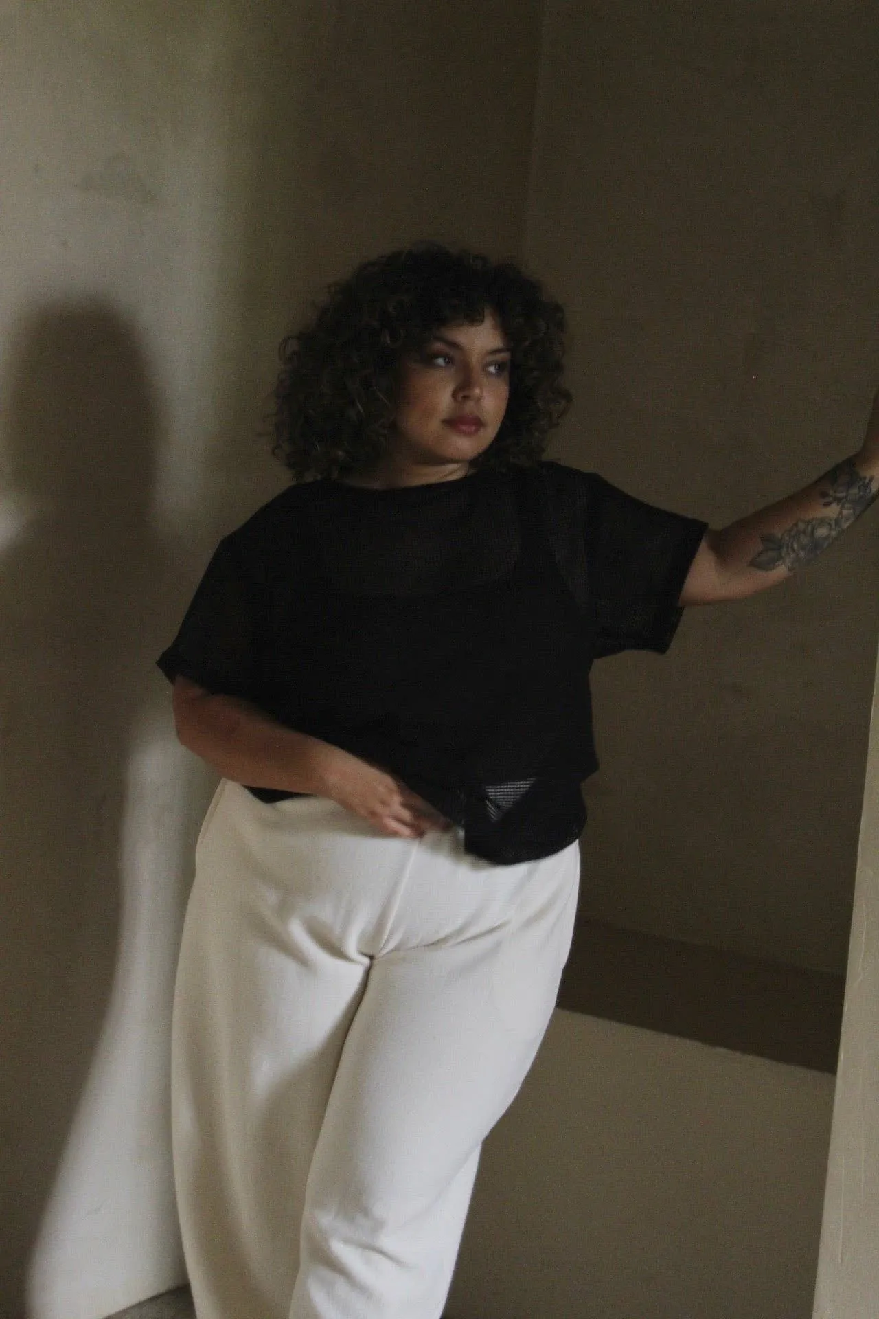 Tristan Netted Cotton Tee in Onyx