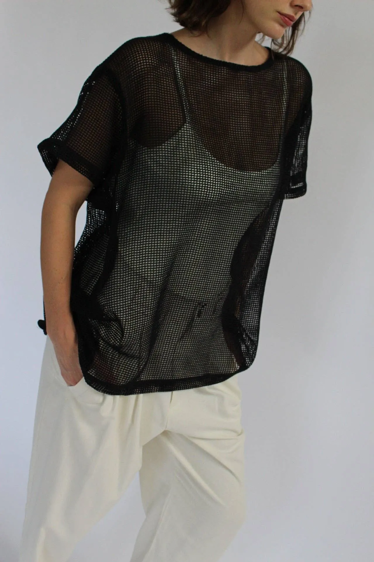 Tristan Netted Cotton Tee in Onyx