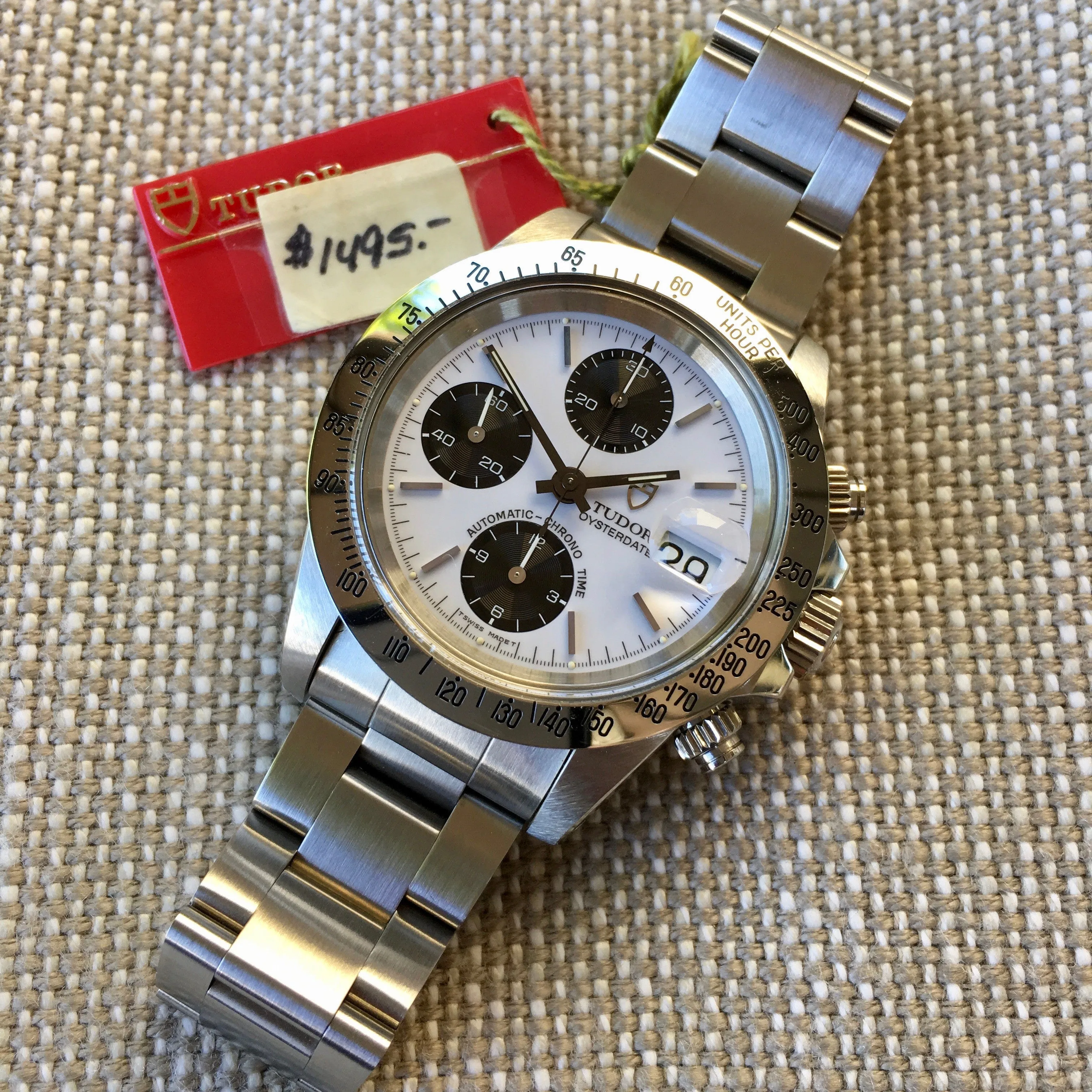 Tudor Big Block 79180 Steel Chronograph Panda Watch Like New Old Stock w/ Box & Papers Circa 1993