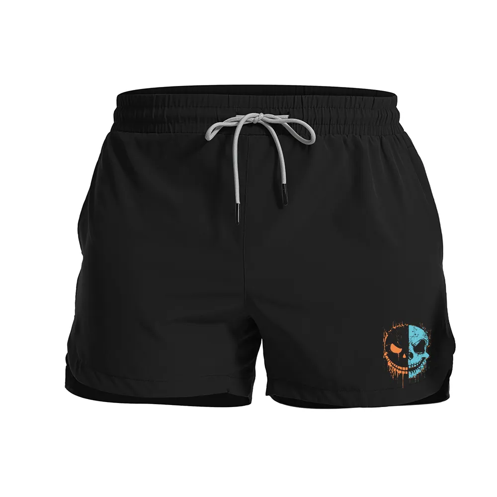Two-Color Smiley Face Graphic Shorts