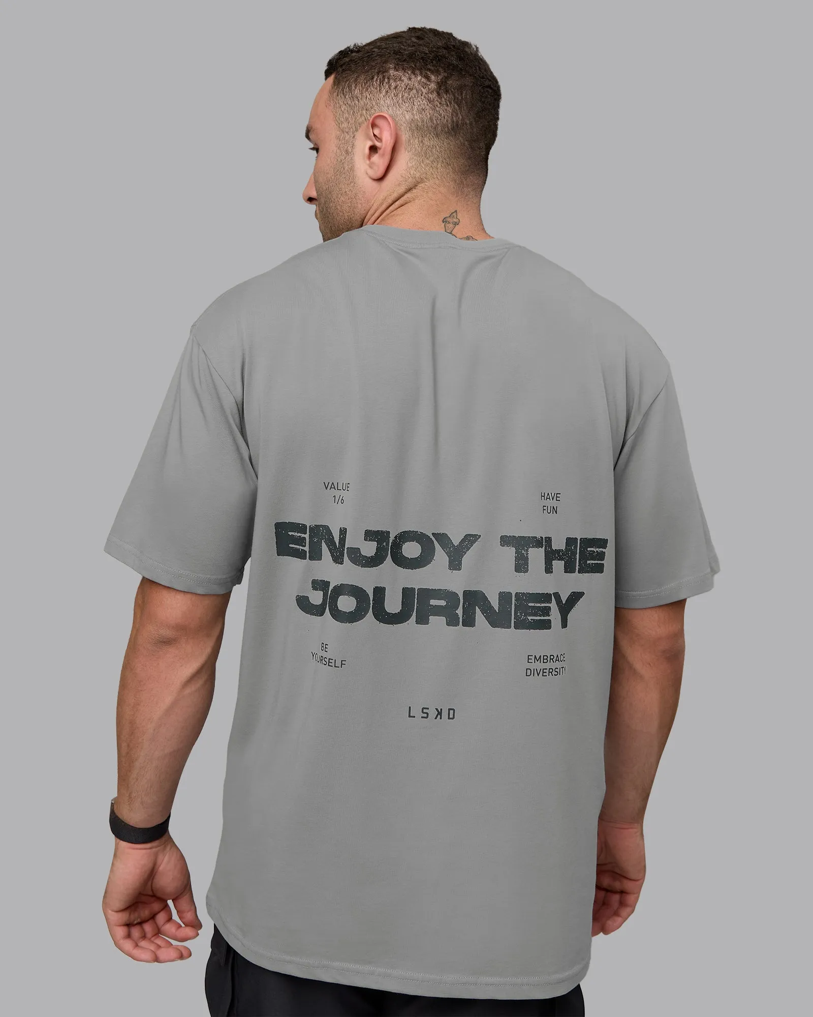 Unisex Enjoy the Journey Value Series FLXCotton Tee Oversize - Circular Grey-Pirate Black