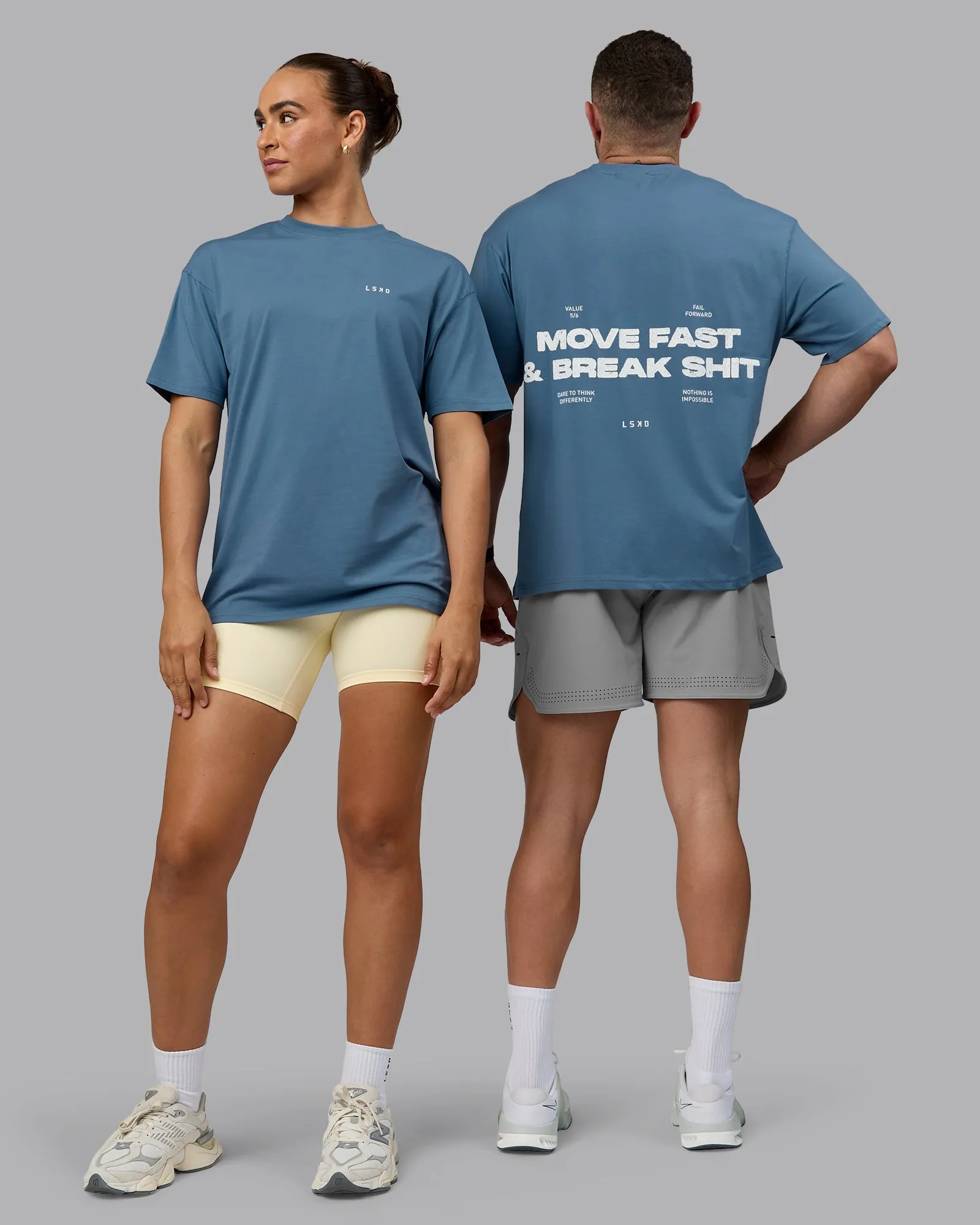 Unisex Move Fast Value Series FLXCotton Tee Oversize - Elemental Blue-Off White