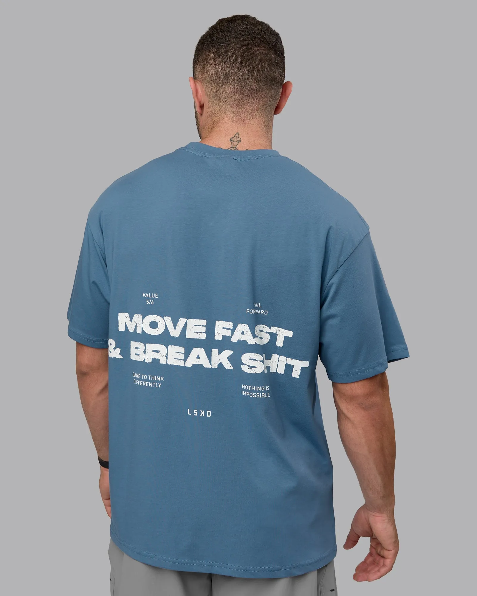Unisex Move Fast Value Series FLXCotton Tee Oversize - Elemental Blue-Off White