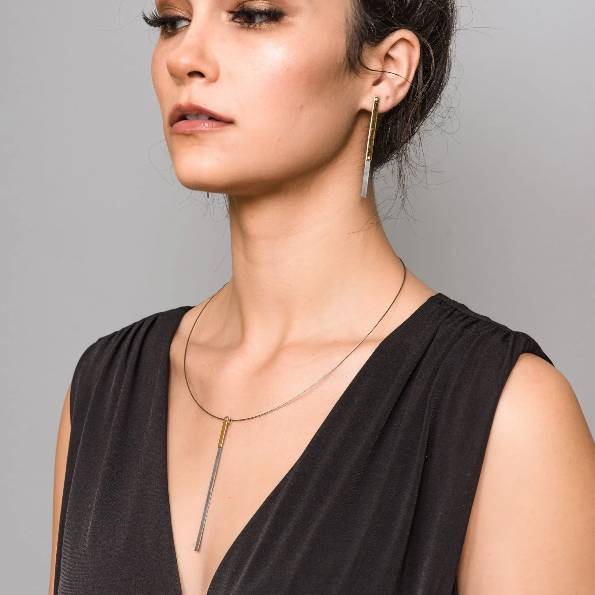 Upcycled Gold and Steel Stick Necklace