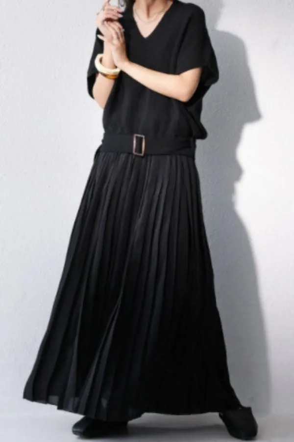 V Neck Chiffon Maxi Dress with Belt(Fit up to 220lbs)