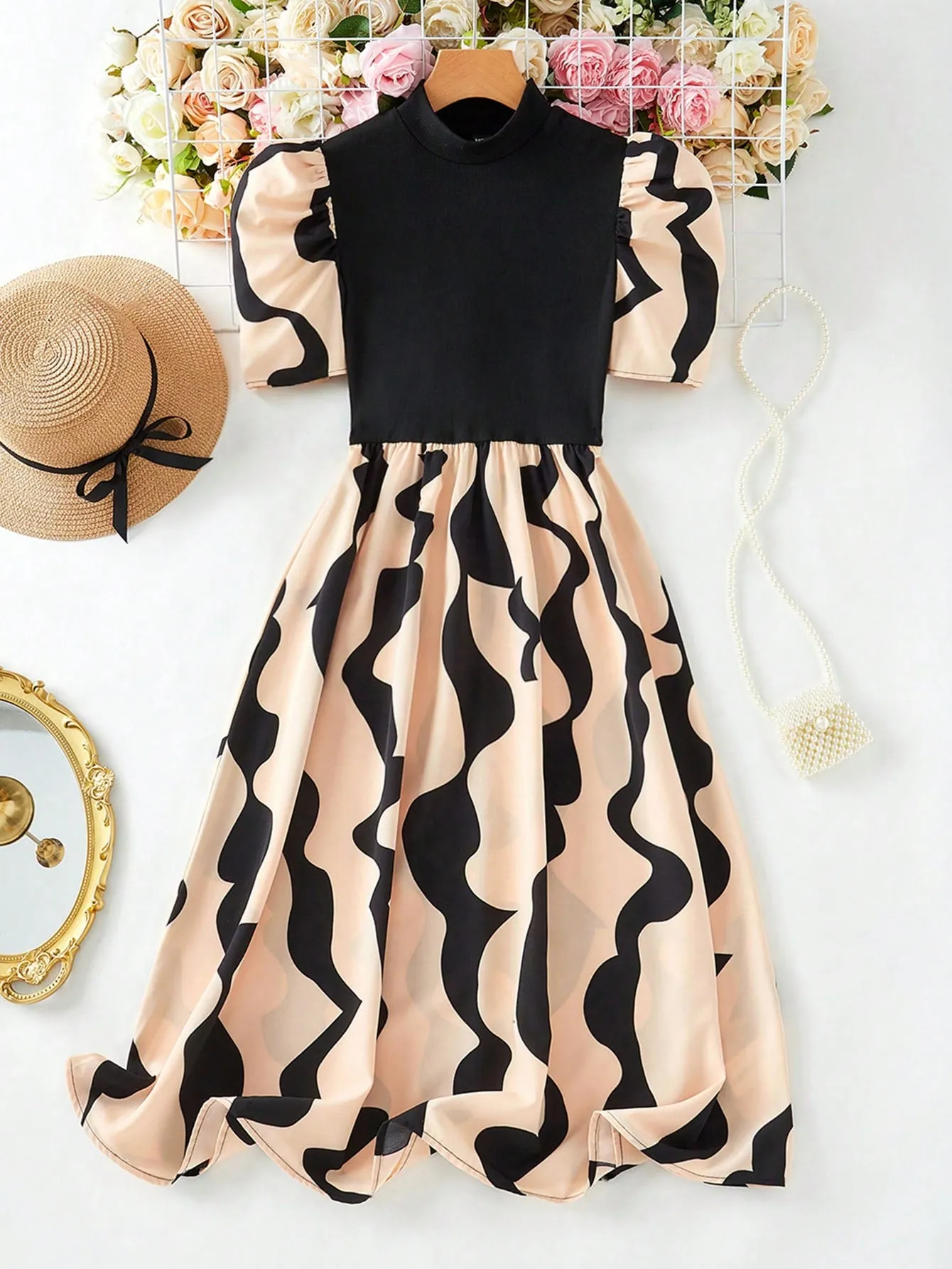 Vestido de manga corta Yin Yang para mujer  CR