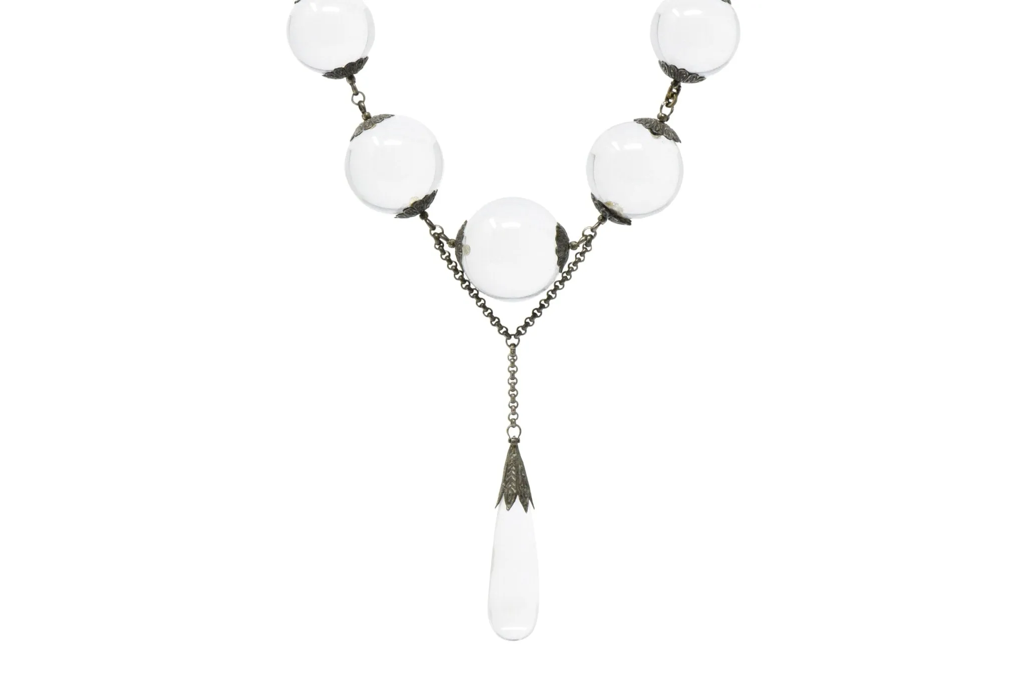 Victorian "Pools Of Light" Crystal & Silver Drop Necklace Circa 1880