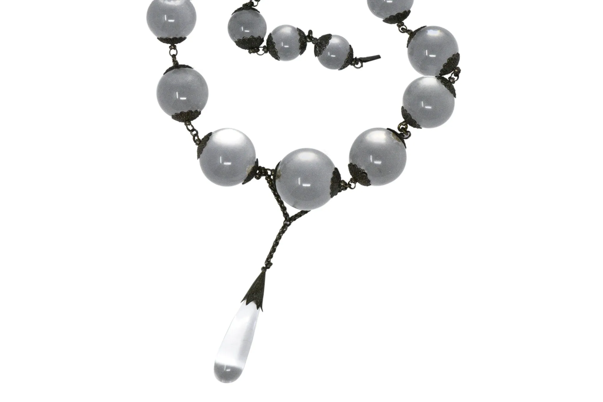 Victorian "Pools Of Light" Crystal & Silver Drop Necklace Circa 1880