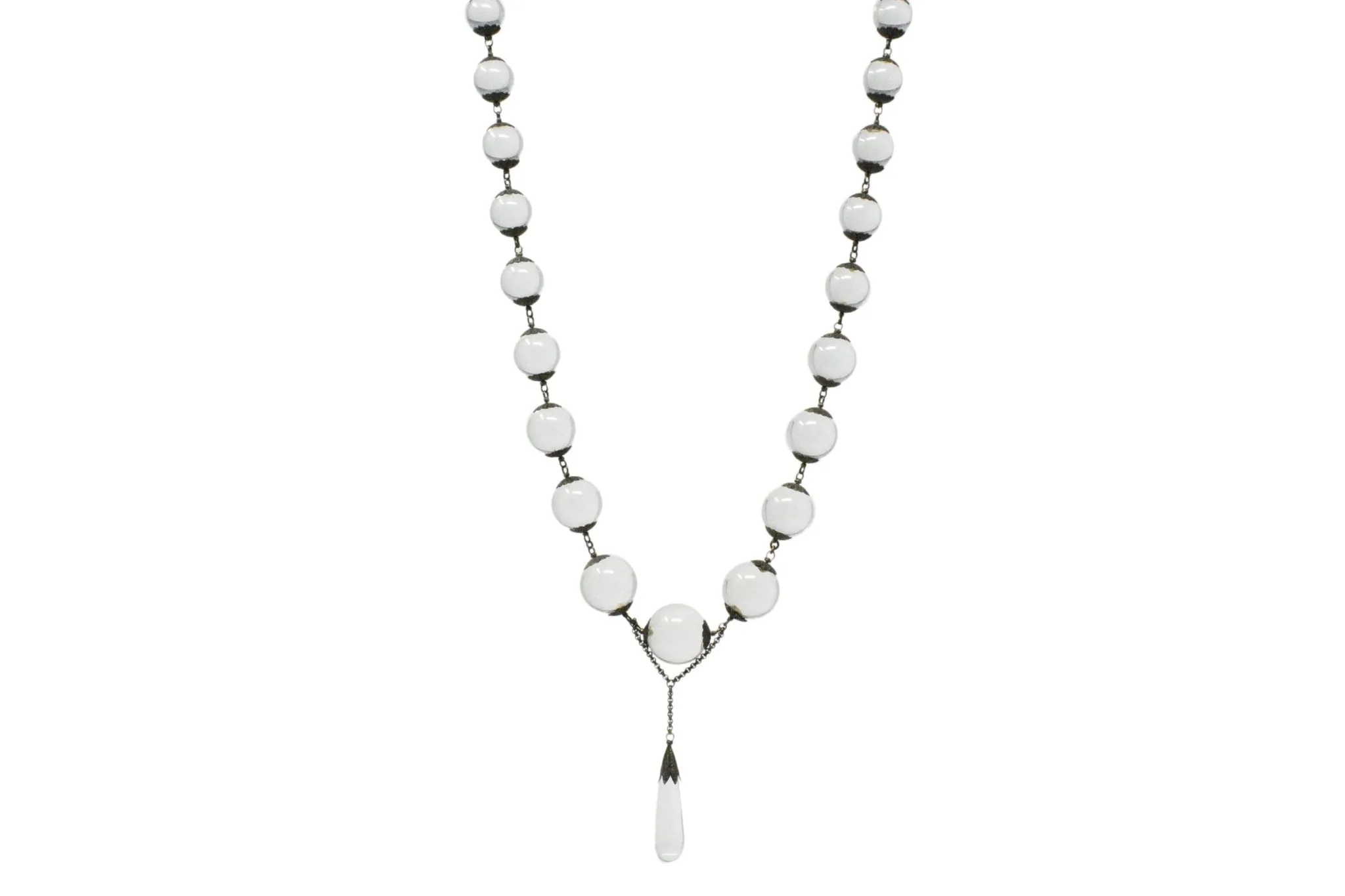 Victorian "Pools Of Light" Crystal & Silver Drop Necklace Circa 1880