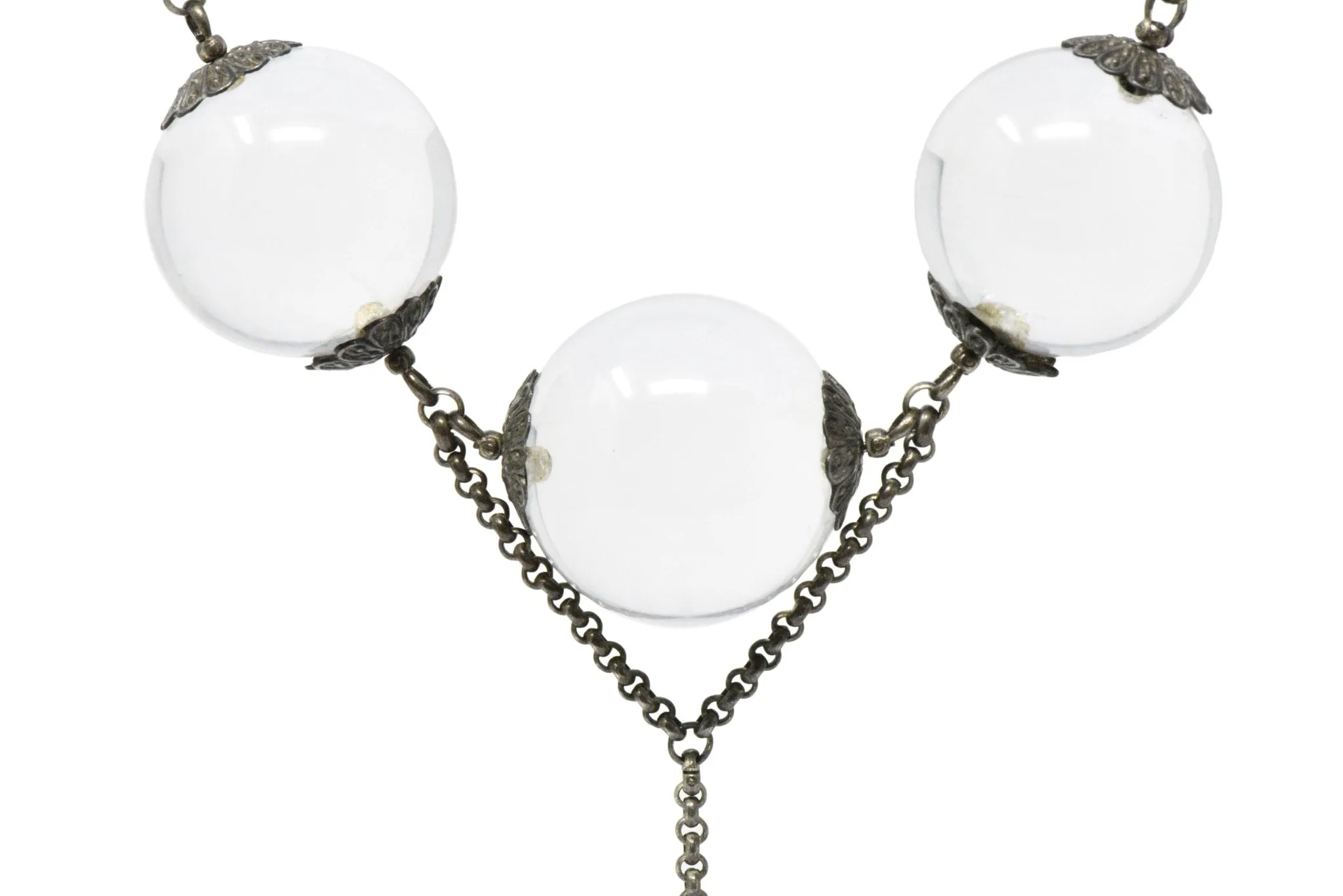 Victorian "Pools Of Light" Crystal & Silver Drop Necklace Circa 1880