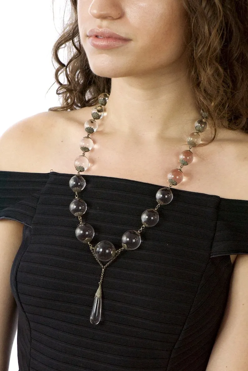 Victorian "Pools Of Light" Crystal & Silver Drop Necklace Circa 1880