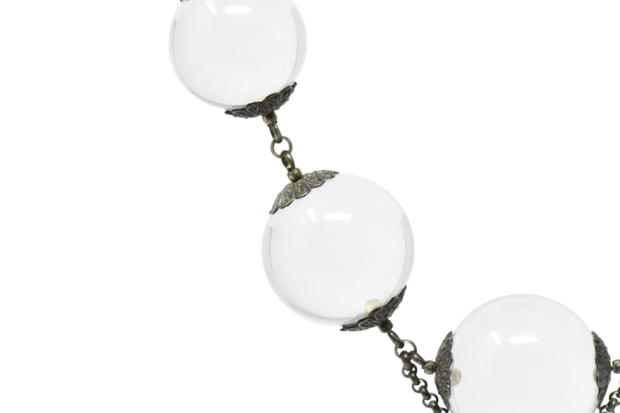 Victorian "Pools Of Light" Crystal & Silver Drop Necklace Circa 1880