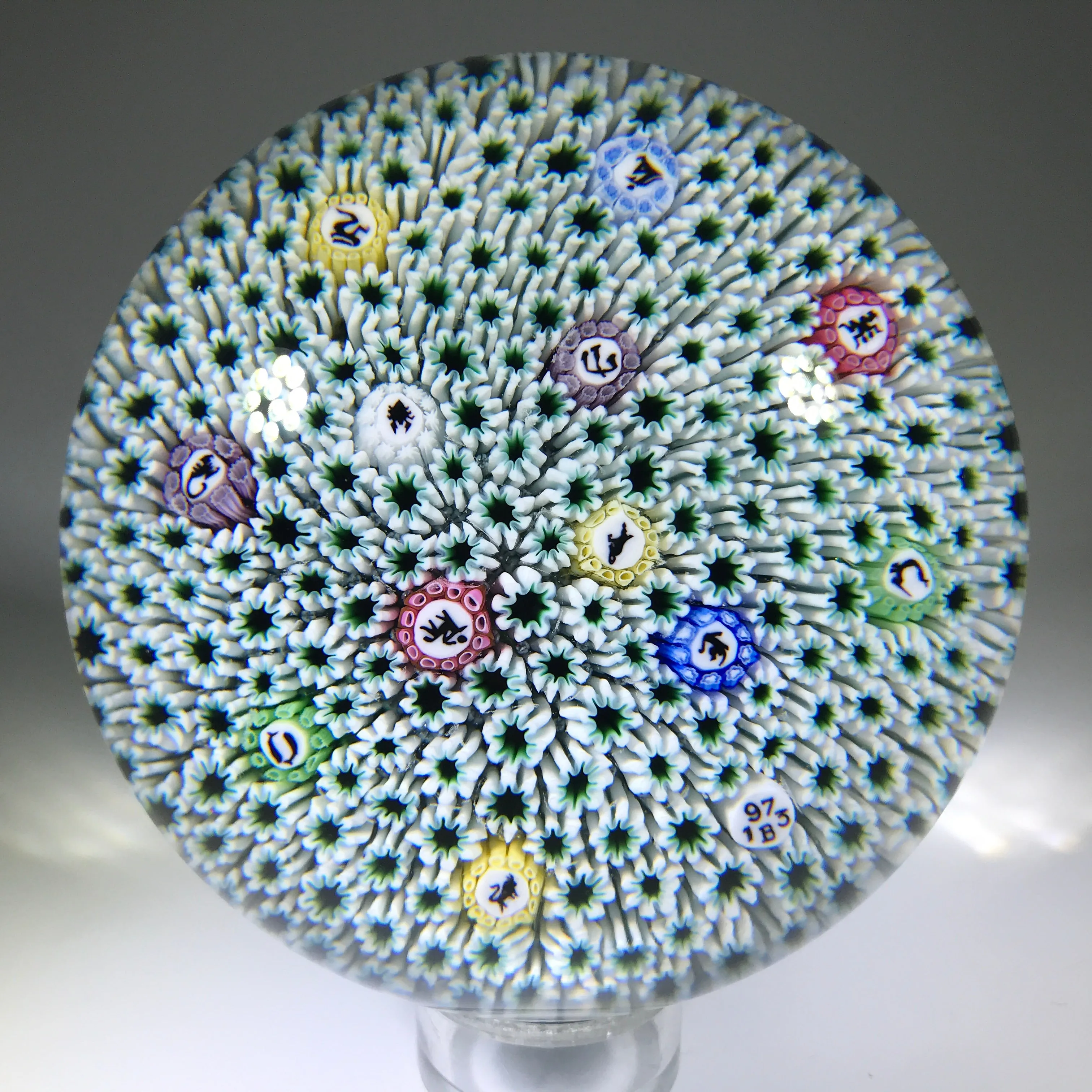 Vintage Baccarat Art Glass Paperweight Zodiac Cane Millefiori Carpet Ground