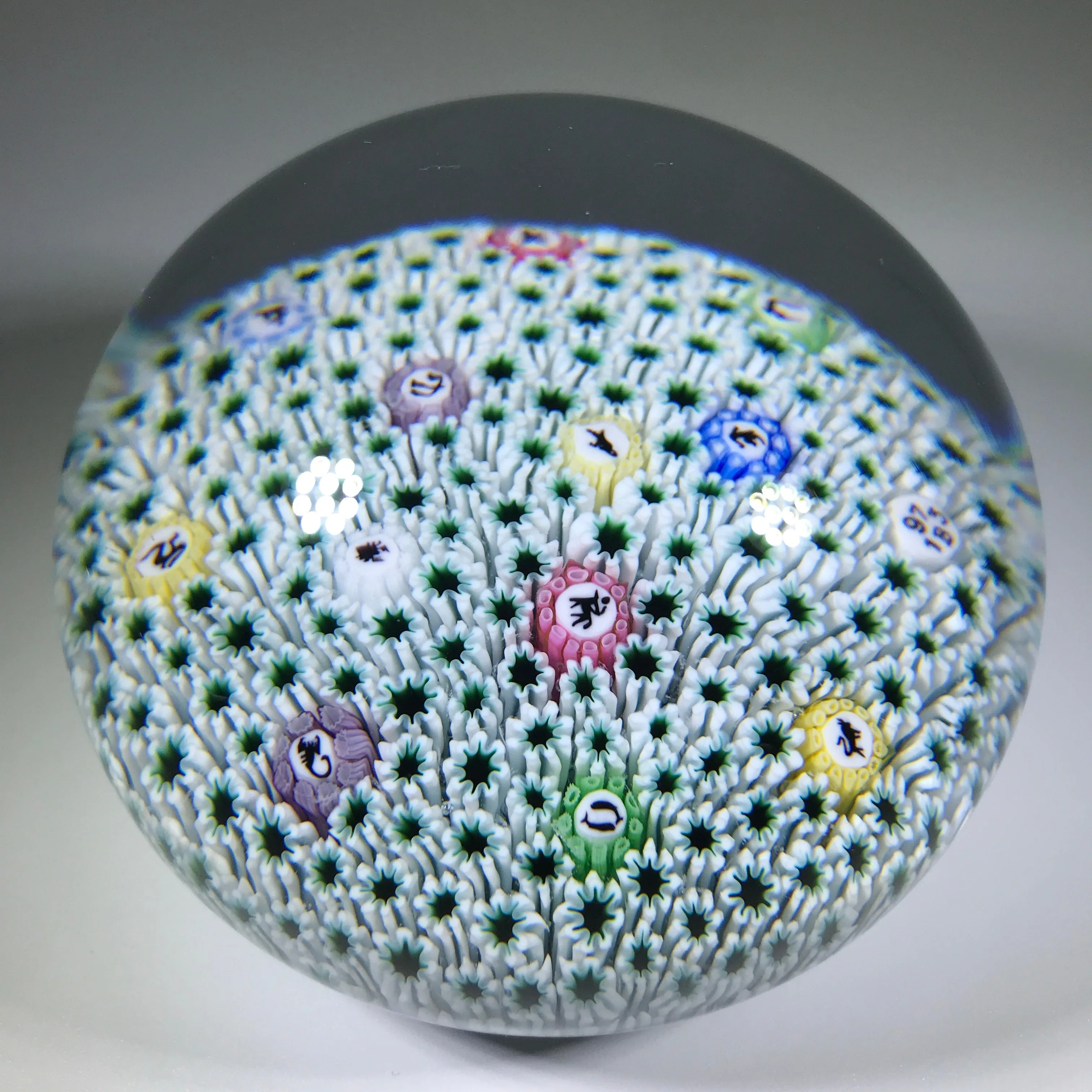 Vintage Baccarat Art Glass Paperweight Zodiac Cane Millefiori Carpet Ground