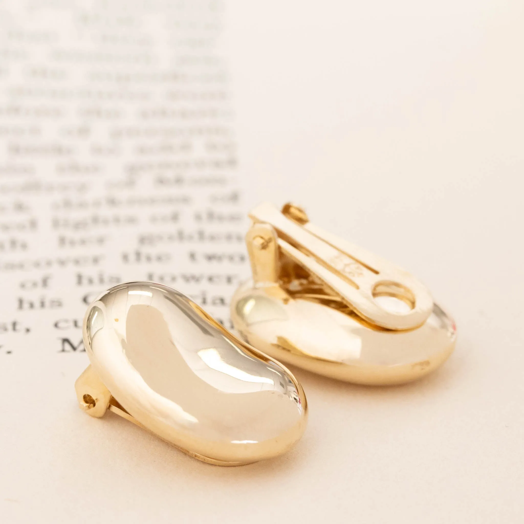 Vintage Gold Bean Clip-On Earrings