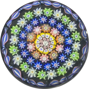 Vintage Perthshire Paperweights PP123 Miniature Concentric Millefiori on Opaque Black