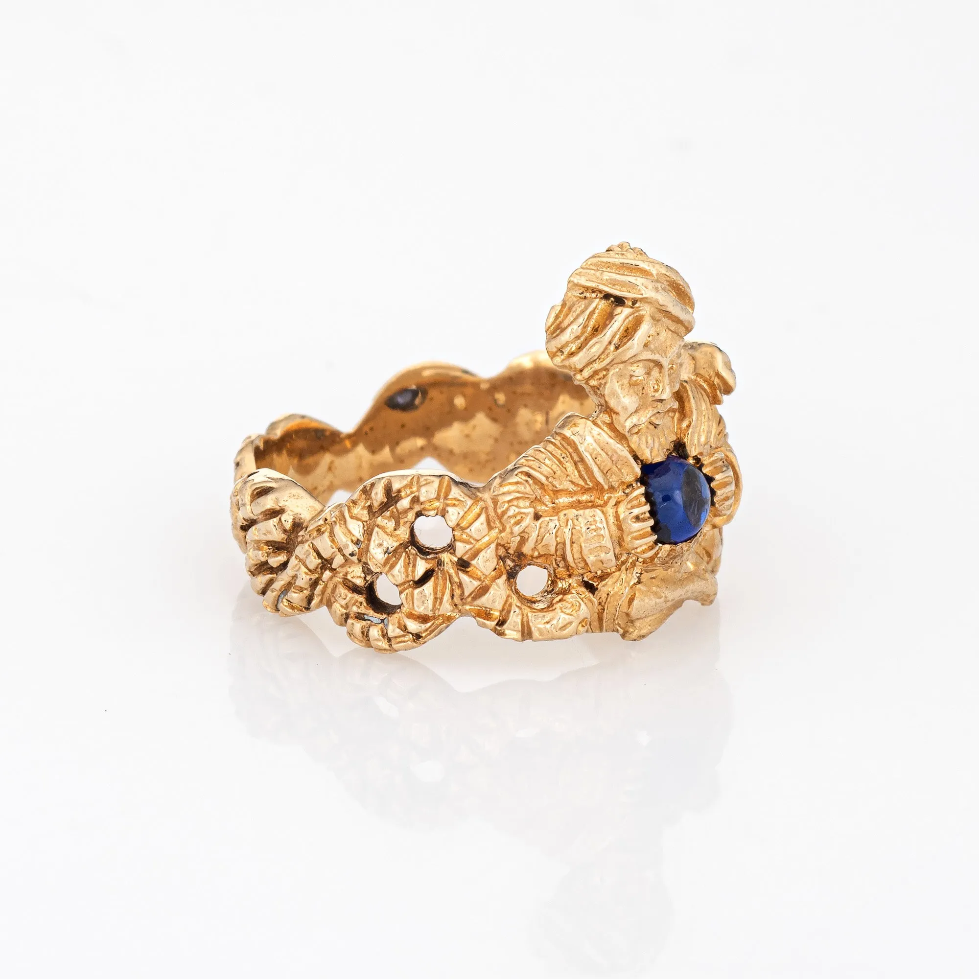Vintage Snake Charmer Ring Sapphire Orb Fortune Teller Gypsy Mystical 14k Gold