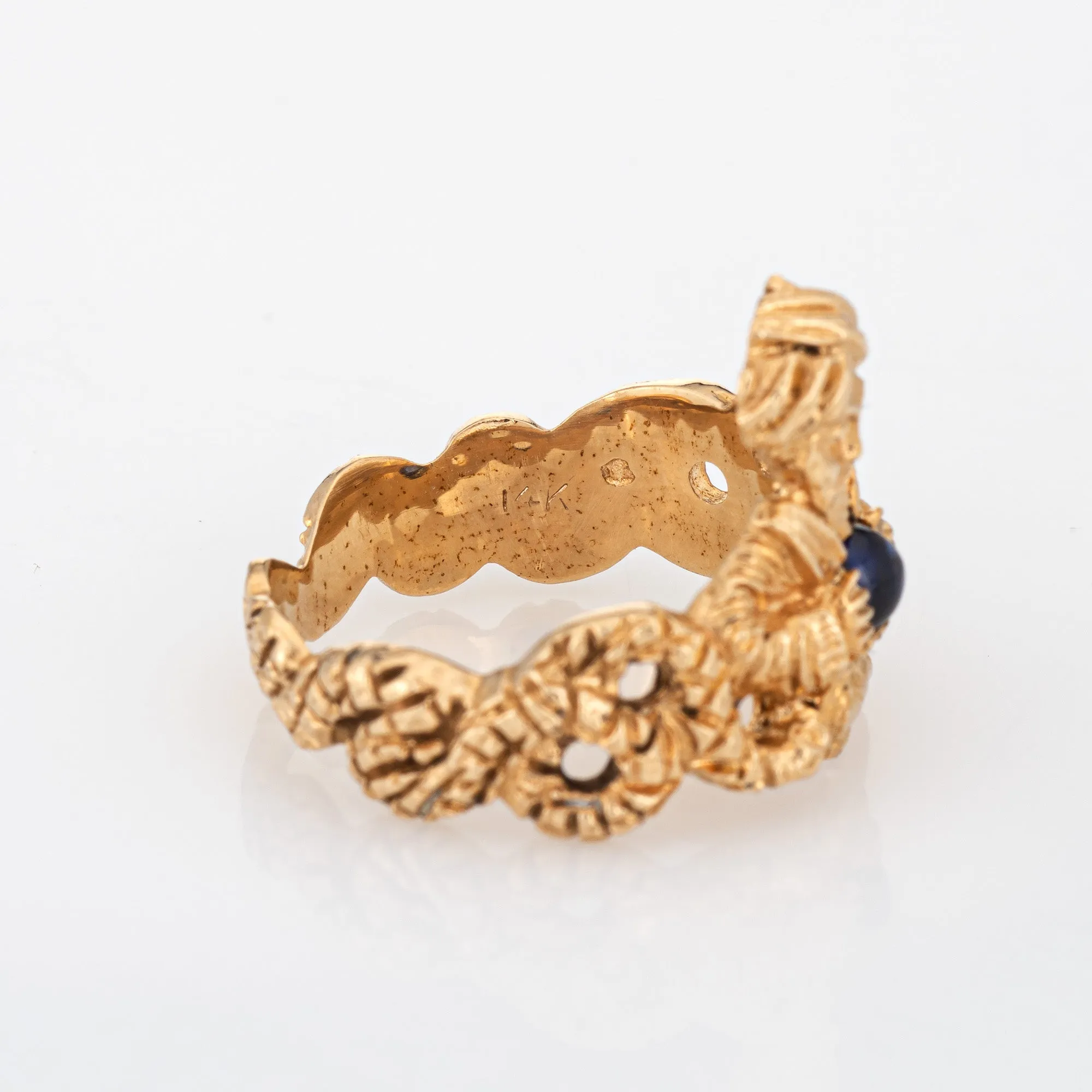Vintage Snake Charmer Ring Sapphire Orb Fortune Teller Gypsy Mystical 14k Gold