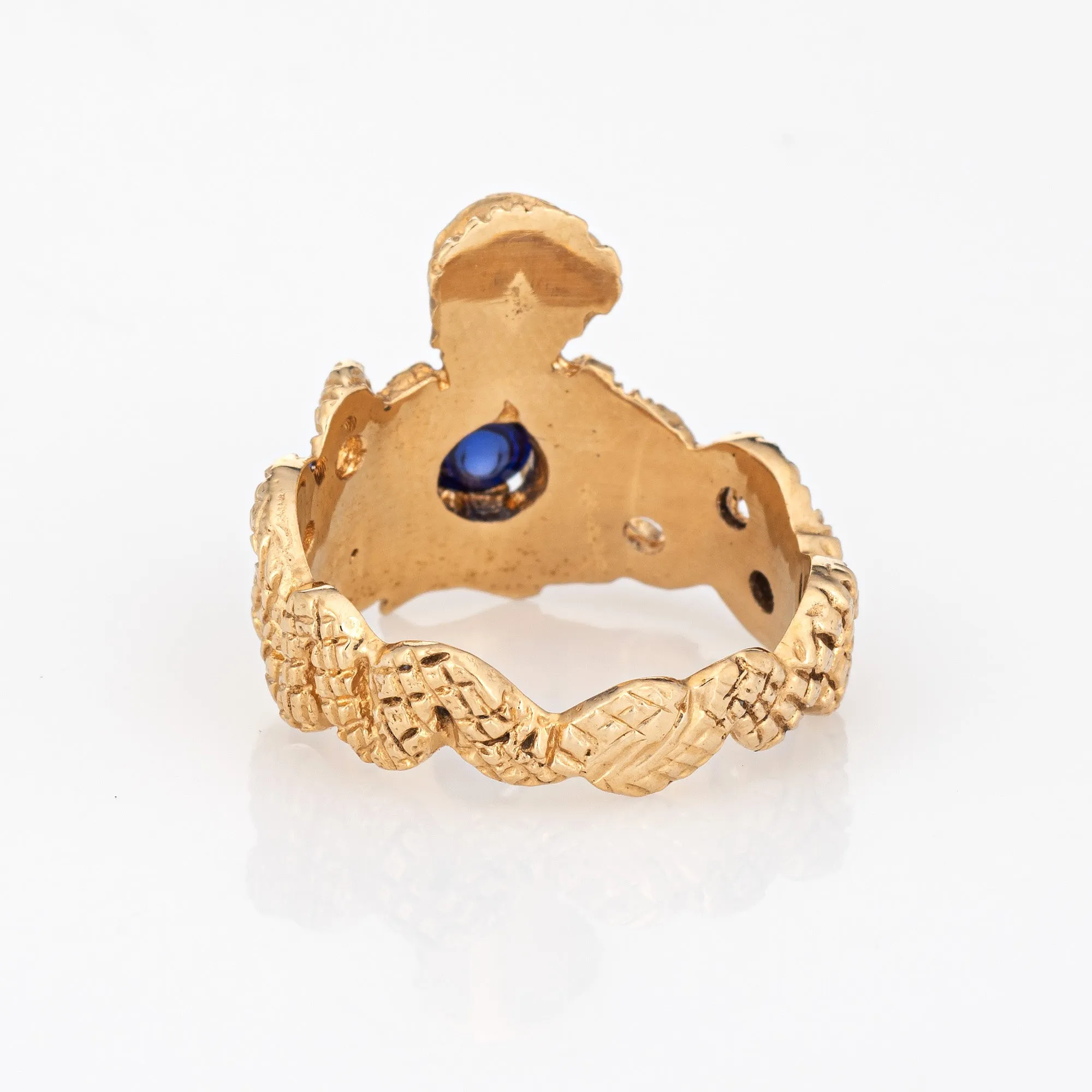 Vintage Snake Charmer Ring Sapphire Orb Fortune Teller Gypsy Mystical 14k Gold