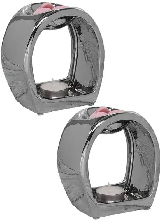 Wax Oil Warmer Tea Light Holder Silver Round Orb - 2 Pack Valentine Gift