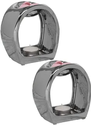 Wax Oil Warmer Tea Light Holder Silver Round Orb - 2 Pack Valentine Gift