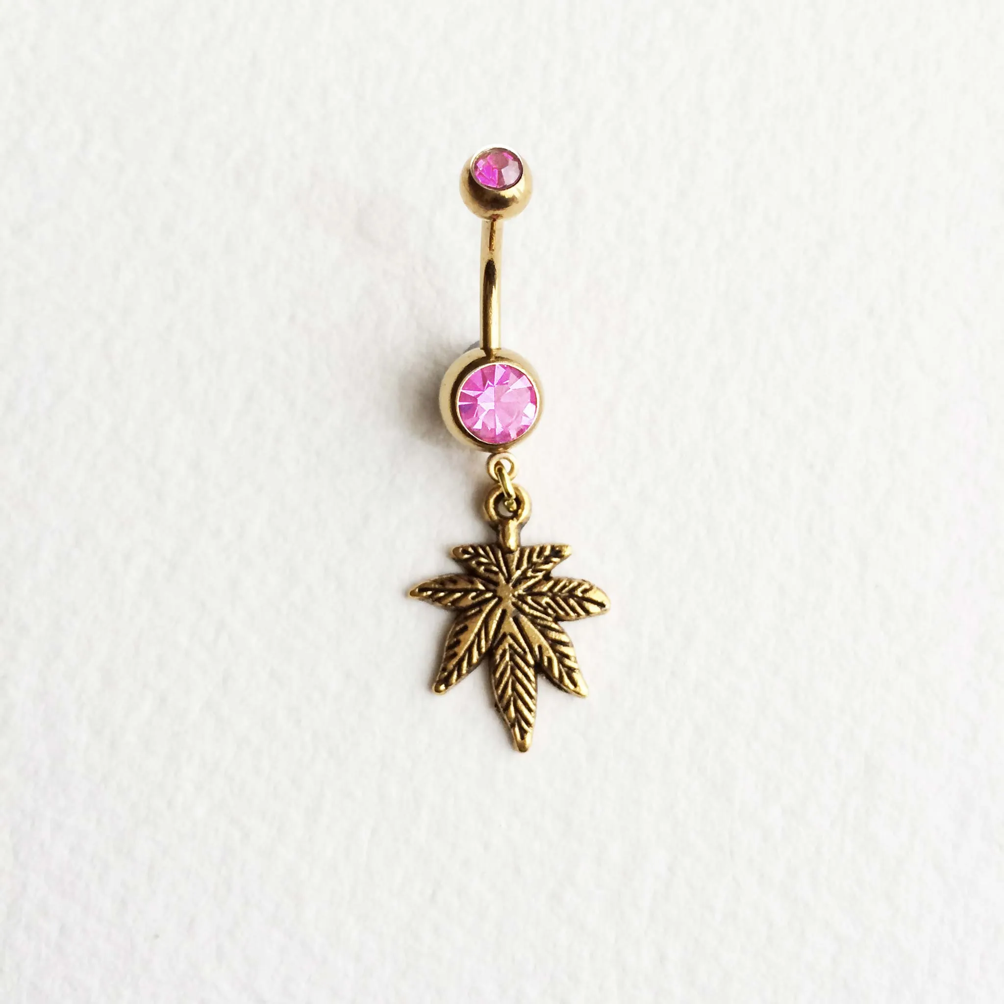 Weed Belly Ring Simple - Gold & Pink