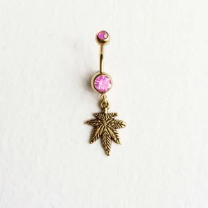 Weed Belly Ring Simple - Gold & Pink