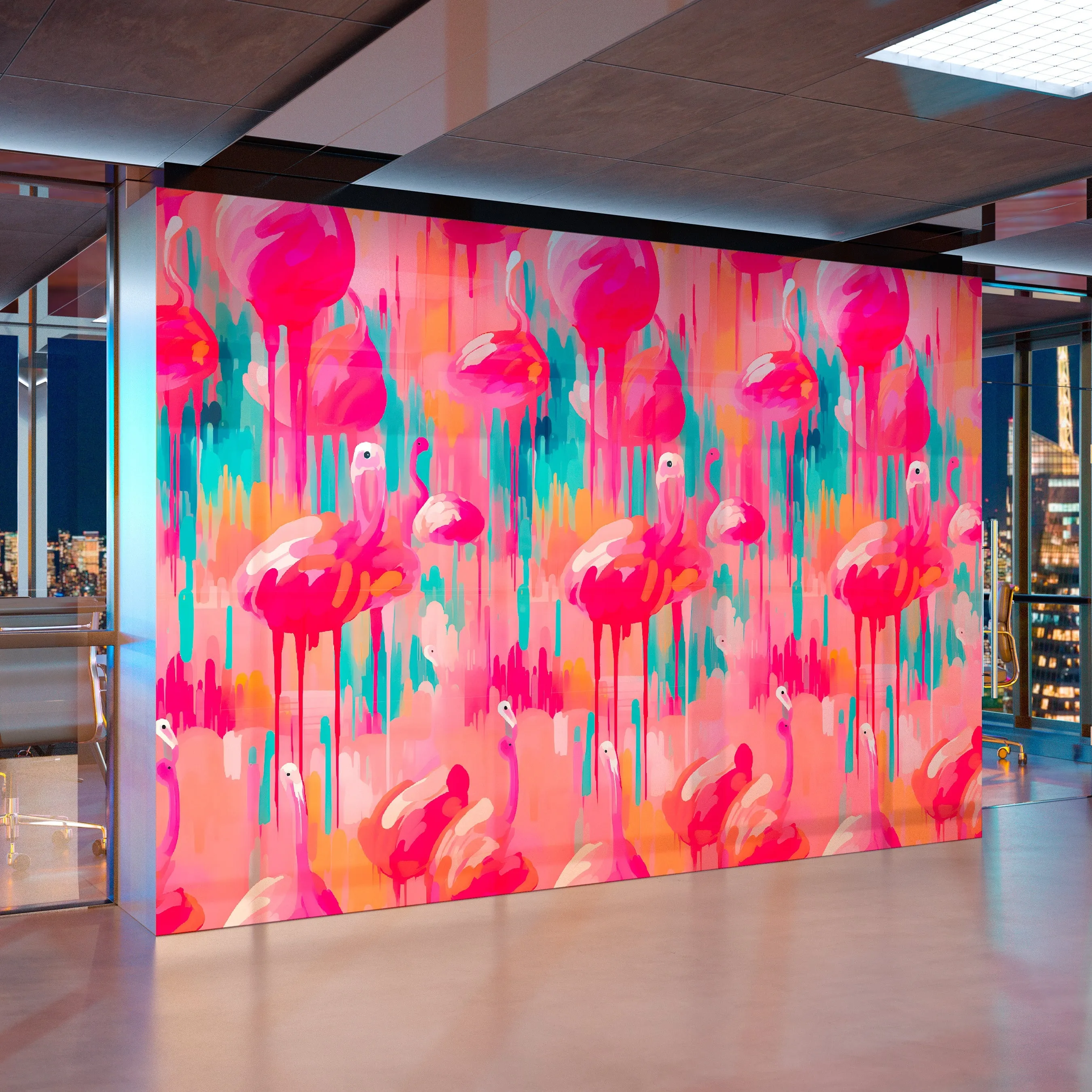 Wet Paint Flamingos Acrylic Wall Panels Home Decor Wall Panels 2440mmm x 1220mm