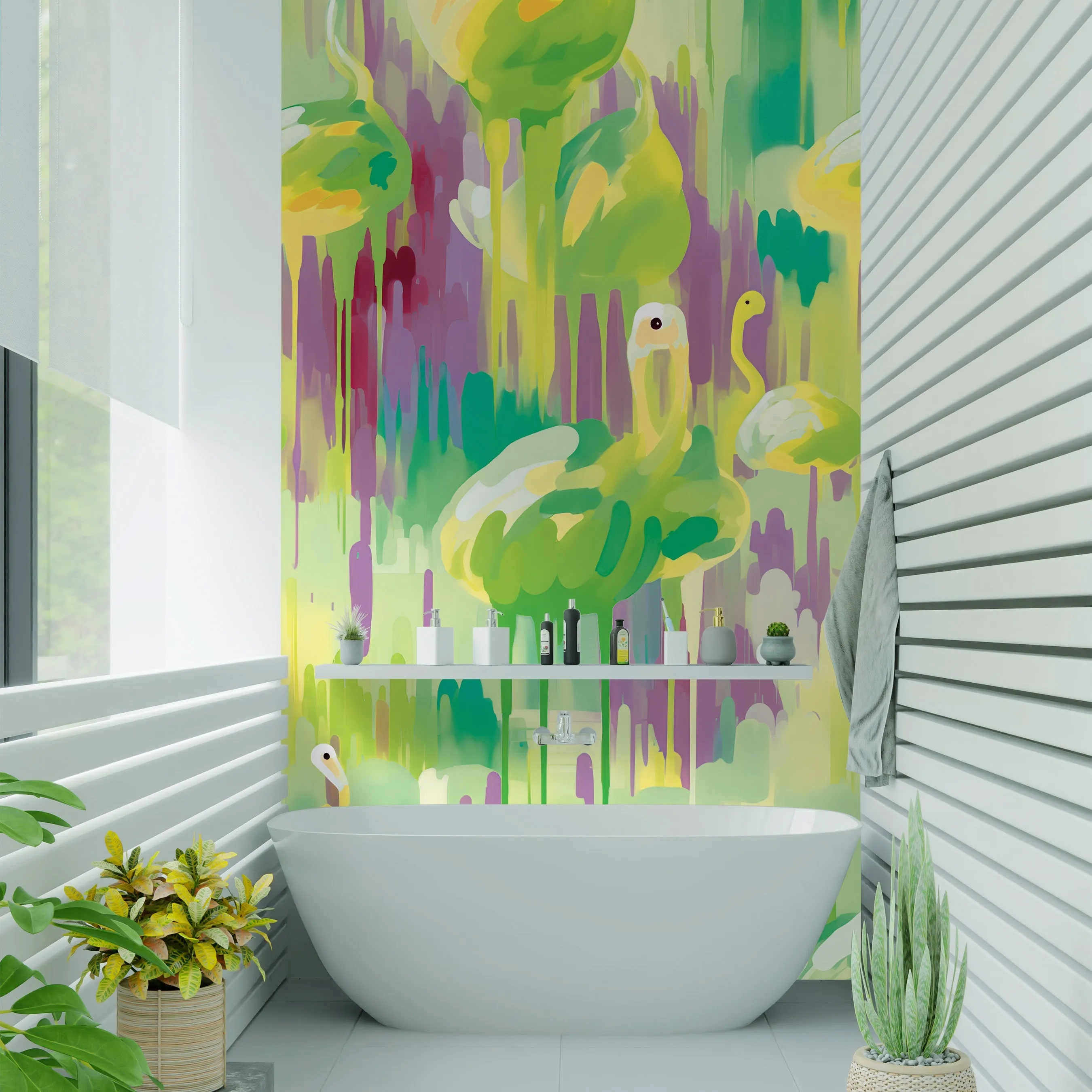 Wet Paint Flamingos Acrylic Wall Panels Home Decor Wall Panels 2440mmm x 1220mm
