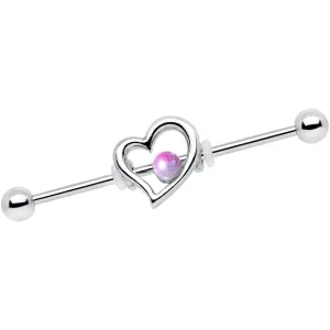 White Fade Love Heart Industrial Barbell 38mm