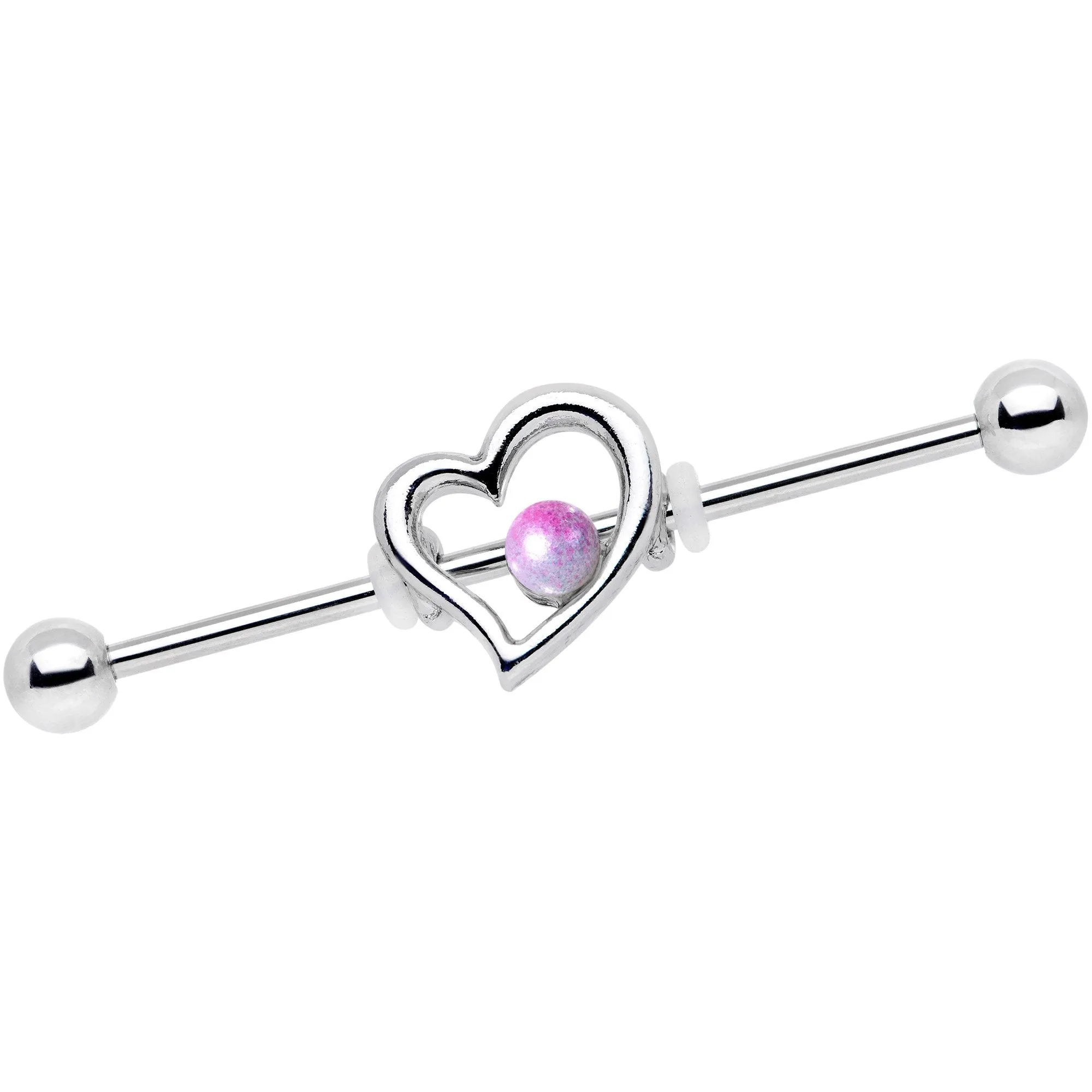 White Fade Love Heart Industrial Barbell 38mm