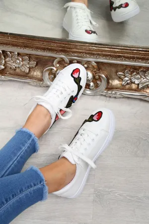 White Faux Leather Floral Trainers - Kory
