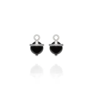 White Gold Black Onyx Orb Earring Charms