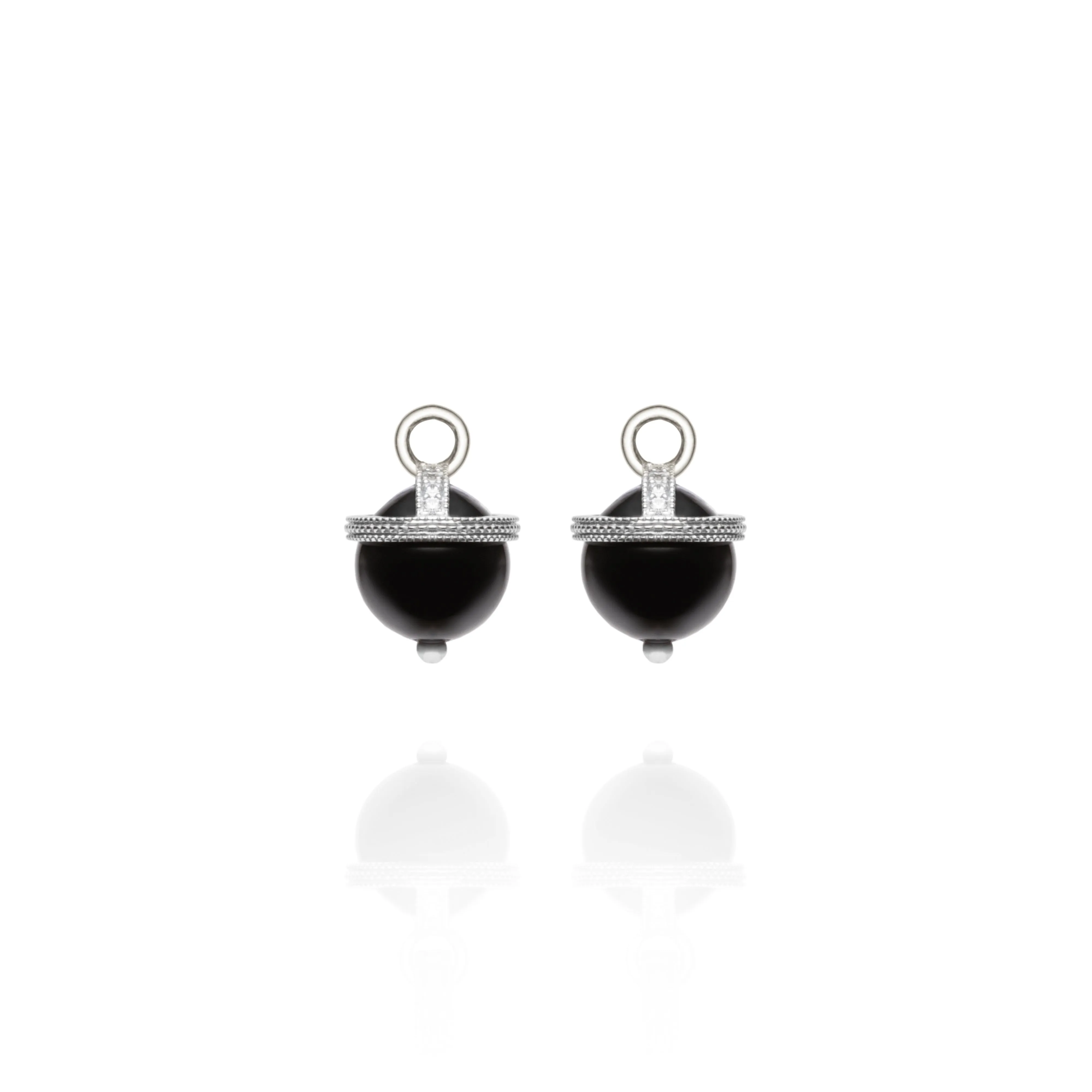 White Gold Black Onyx Orb Earring Charms
