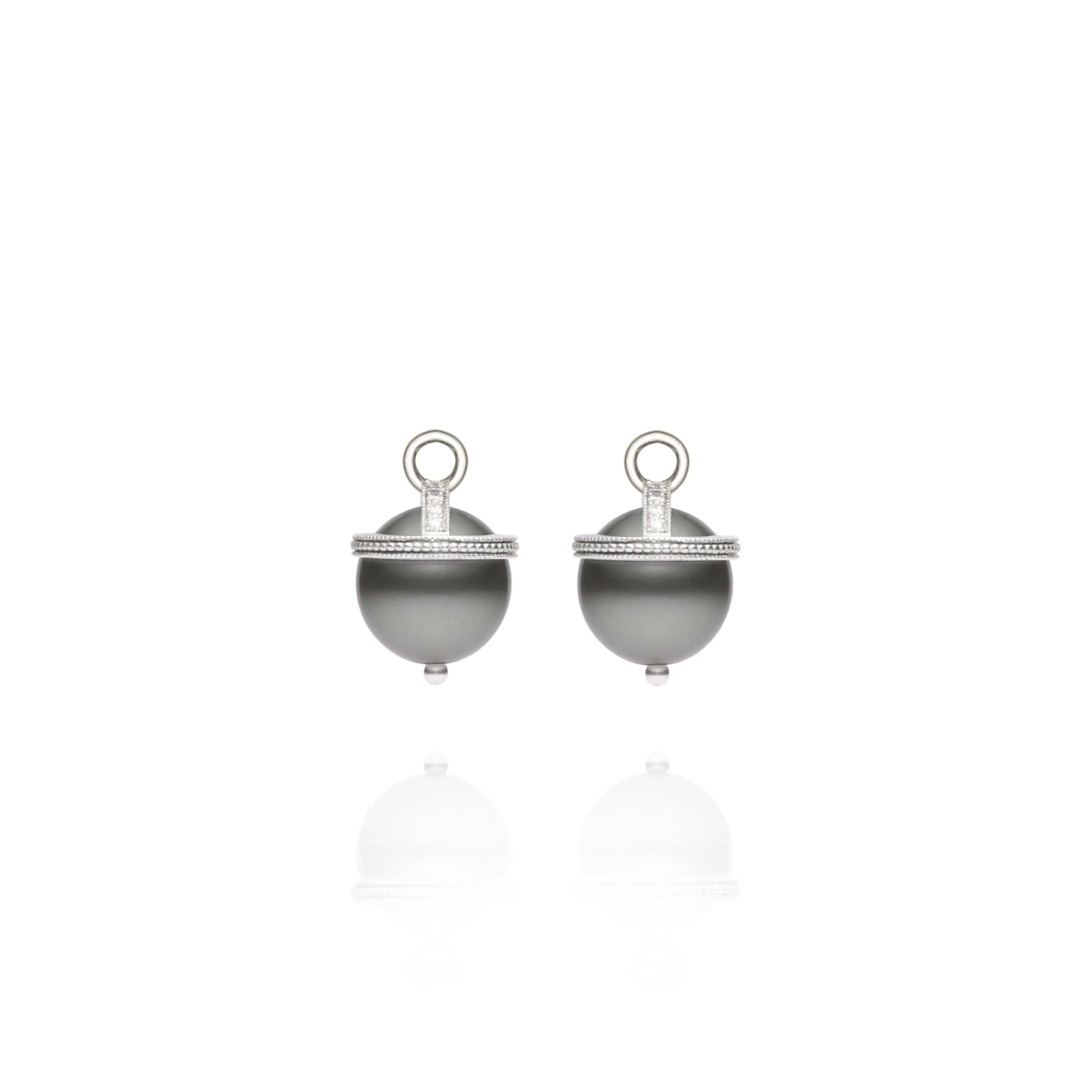 White Gold Tahitian Pearl Orb Earring Charms