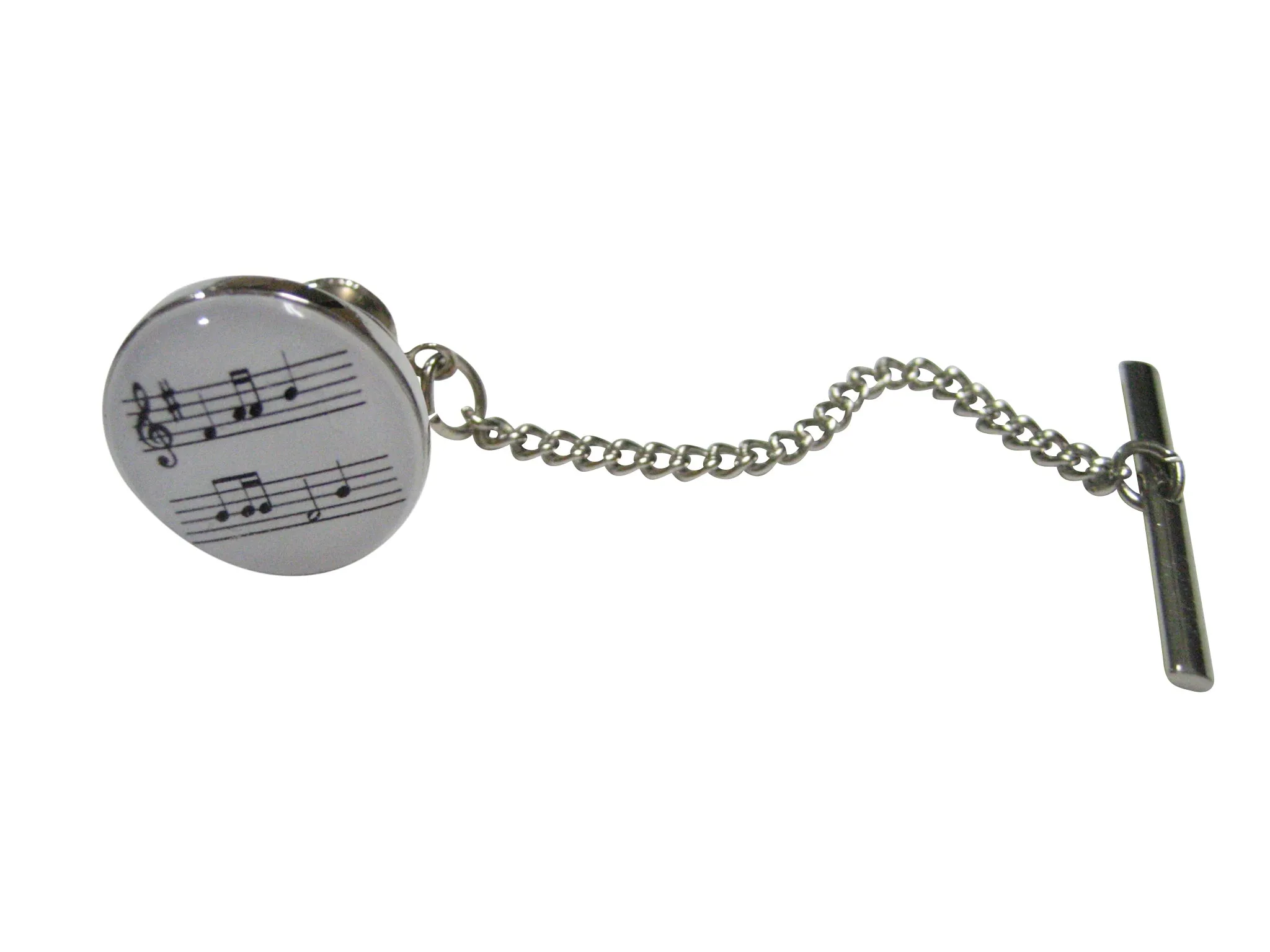 White Toned Circular Music Sheet Tie Tack