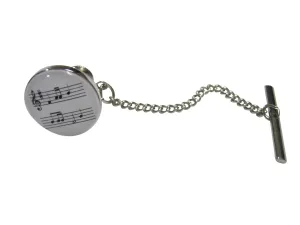 White Toned Circular Music Sheet Tie Tack