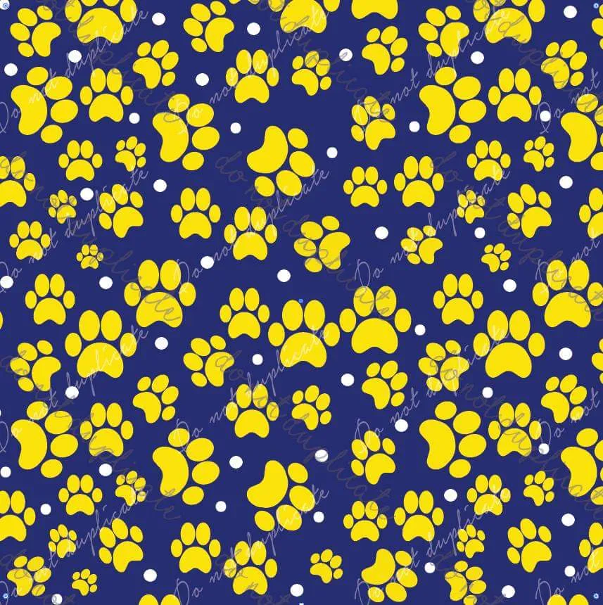 Yellow Paws on Navy Printed Vinyl